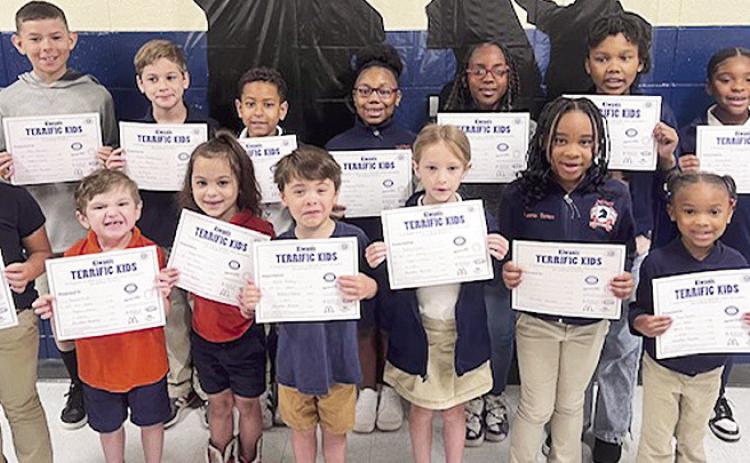 Congratulations to the Kiwanis Terrific Kids for the month of March at Natchitoches Magnet. On front row from left are Kinsley Prudhomme, Truman Fluitt, Julianna Beaudion, James Shirley, Paisley McCart, Azaria Varice and Aliyah Beaudion On back row are Jace Severance, Easton Montgomery, Cade Fuller, Chassity Hamiliton, Ahzianae Johnson, Zoey Miller and Aurey Smith. Not pictured are Patrick Vance and Kenzie Simmons.