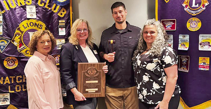 Michael Giannone was inducted as the 2026-2027 Lions Club President by outgoing President Nicole Woods. From left are Lion Michelle Waskom, Woods, Giannone and Sarah Giannone who was named Lion of the Year. Not pictured is New Lion of the Year Sammy Woods. Sarah Giannone and Woods were recognized for their outstanding dedication to Lionism and service to others.