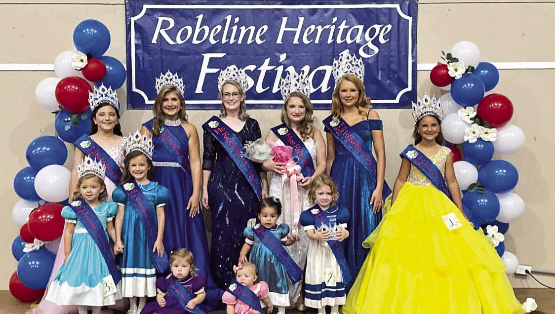 Robeline Heritage Festival Queens were recently selected. They are,sitting, Baby Miss: Paige Gloria Malone and T’Nincy Miss: Blair Mothershed. On second row are Teeny Miss: Hallie Jane Kiyanski,Toddler Miss: Livi Kate Dillard, Tiny Miss: Rynlee Grace Brady, Little Miss: Tynslee Ann Ezernack and Petite Miss: Adalynn Shire. On third row are , Deb Miss: Emma Kojis, Junior Miss: Vivian Leigh Campbell, Teen Miss: Karleigh Robinson, Miss: KenLee Ray Pinckard and Ms.: Alyssa Ramstad.