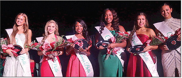The Christmas Belles are, from left, Camille Procell, Senior at St. Mary High School; Ava Wren, Senior at St. Mary High School; Daija Hampton, Senior at Natchitoches Central High School; Charity Marshall, Senior at Natchitoches Central High School; Carlie Spears, Senior at Lakeview High School; and Summer Rushing, Senior at St. Mary High School.