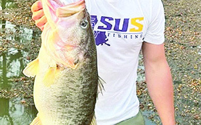 Bryce Distefang, Bossier City, a member of the LSUS fishing team, caught a 10.4 lbs bass on Feb 13, 2026.