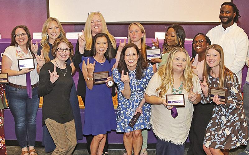 Honorees from the School of Education were, from left, Madeline Yvanez, Faith Matthews, Michael Cox, Emily McGehee, Dr. Michelle Fazio-Brunson, Dr. April Giddens, Lien McGehee, Elisabeth Cason, Taylor Poole, Virginia Santiago, Jaclyn Lambright, Kymberlee Chenier, Olivia Slayter, Jesse Flunder, Rhett Thiels, April Dunahoo and Dr. Wendi O’Halloran.