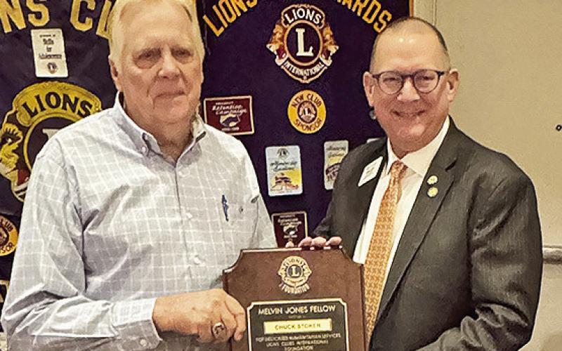 Chuck Stoker was presented with a Melvin Jones Fellow by International Vice President Mark Lyons during the 103rd Annual Louisiana Lions Club Convention. This recognition honors individuals who demonstrate exemplary humanitarian service and make significant contributions to the mission of Lions Clubs International.