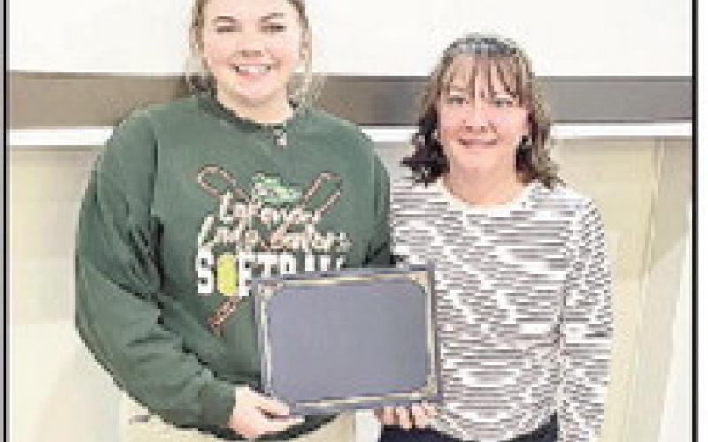 Two Lakeview High School Seniors were honored as Rotary Student of the Month at the April 21 meeting. Tralyn Lofton, daughter of Leigh and Todd Lofton, received a Rotary award and a scholarship to NSU where she will major in English. From left are Lofton and Rotary Student of the Month Coordinator Jessica Broadway. Macy Jarnagin, daughter of Ashley and Adam Jarnagin, received a Rotary award and will attend LSU and major in microbiology.In photo at right are Jarnagin and Broadway.