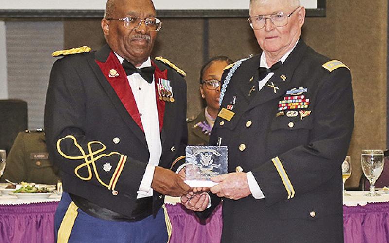Col. Gayland D. Muse was inducted as a member of the Demon Regiment Hall of Fame. He was unable to attend. The award, presented by Lt. Col. (R) Arthur Smalley, Regimental Chief of Staff for the Demon Regiment Executive Council, was accepted on Muse’s behalf by Maj. (R) Richard Hooter, Marketing Officer for the Demon Regiment Executive Council.