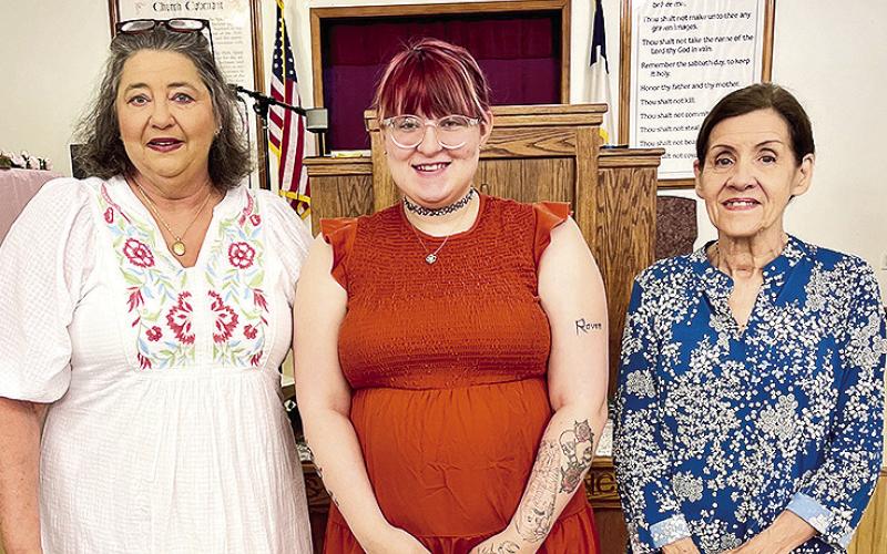The “special“ mothers at Bellwood Baptist Church receiving gifts from Connie Matkin were Kayla Mathis, the mother with the most children present; Susan Collins, the youngest mother present; and Helen Presley, the oldest mother present.