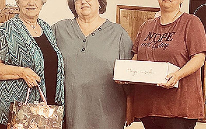 Connie Matkin was presented gifts for Pastor’s Wife Appreciation Month by Bellwood Baptist Church Deacons’ wives, Tammy Wyatt, and Misty Masters.