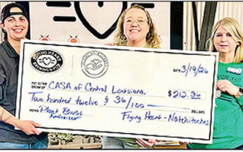 The Plant Bingo at Flying Heart Brewery raised $213 for CASA of Central Louisiana. From left are Flying Heart representative Marissa Davison, CASA Director Emily Dahl and CASA Program Support Specialist Brenda McCain.