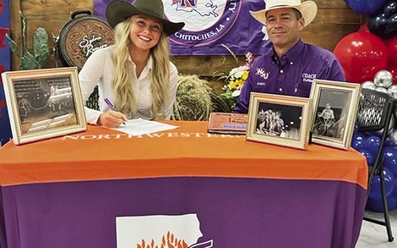 Sydnie Romero signed with NSU’s Rodeo Team and Coach Cody DeMoss.