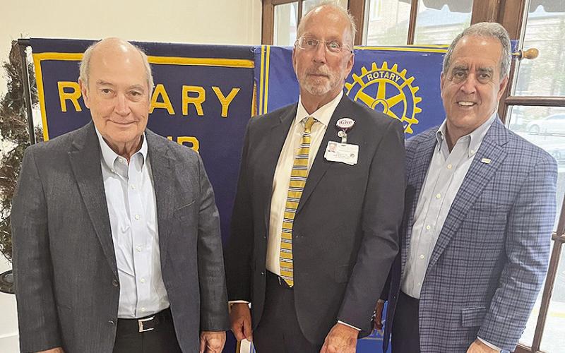 Rotarian with the Program Ronald Corkern welcomed Rotarian Kirk Soileau, CEO of the Natchitoches Regional Medical Center at the March 10 meeting. Kirk gave an update and answered questions. From left are Corkern, Soileau and Rotary President Louie Bernard.