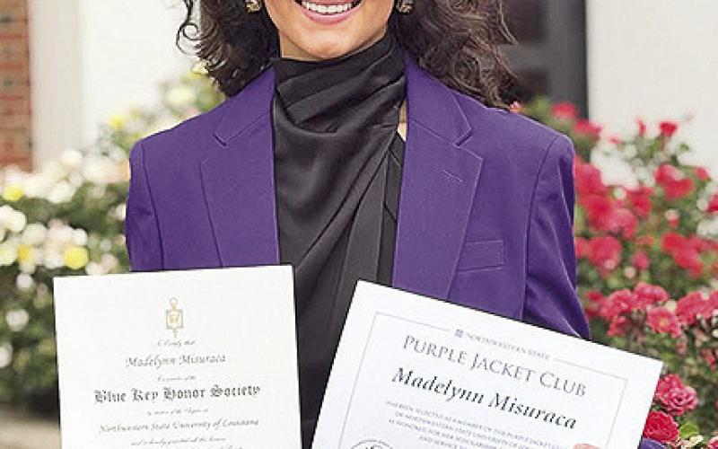 Northwestern State’s Madelynn Misuraca is a member of Blue Key and is president of Purple Jackets.