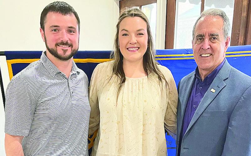 Rotarian with the Program Billy Clemons welcomed the outreach representative from the Louisiana Department of Justice Attorney General’s office Courtney Mounce to the March 3 Rotary luncheon. Mounce discussed fraud, the many targets of fraud, and how to avoid them. From left are Clemons, Mounce and Rotary President Louie Bernard.