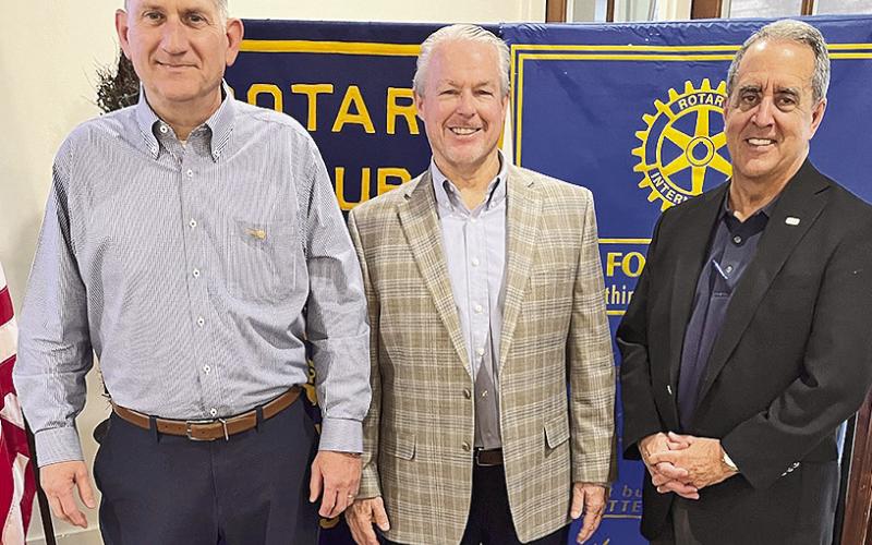 Greg Burke, director of business development and public relations for the Louisiana Sports Hall of Fame Foundation. was welcomed by Rotary President Louie Bernard at the Feb. 3 meeting at Merci Beaucoup. Burke shared information about the upcoming 2026 Induction Class the weekend of June 25-27. Tickets can be ordered at LASPORTSHALL. COM From left are John Ackel, Burke and Bernard.