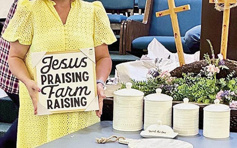 Leslie Salley with her gifts from Old Bethel Sunday.