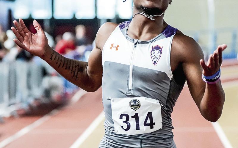 Kalen Beavers won two gold medals at the Southland Conference Indoor Championships, which earned him not only the Men’s Track Athlete of the Year, but also the outright Men’s Athlete of the Year. Photo by Ethan Lowe, Samford