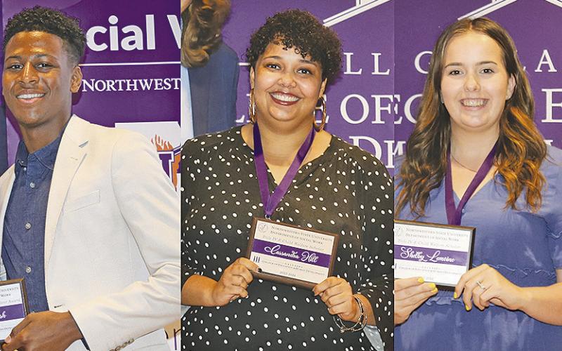 NSU’s Department of Social Work recognized outstanding students during the spring awards convocation. From left are Tashon Adams, Coree Nash, Cassandra Hill, Shelby Lemoine and Michael Tyler.
