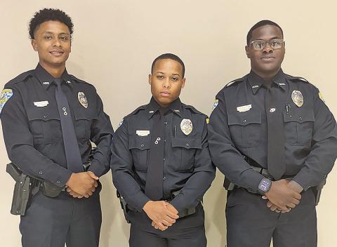 The Natchitoches Police Department has three new officers who graduated from the Alexandria Regional Police Academy May 14. The new officers spent several grueling months at the Alexandria Regional Police Academy and will participate in the Natchitoches Police Department’s field training program to gain more experience. From left are Jacori Curry, Gabe Williams and Javion Patterson.