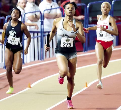 Maygan Shaw is part of a 4x400 relay team that broke the Southland Conference indoor record, running a 3:40.74 on Saturday on the second day of the Corky Classic. Photo by Michael Wade