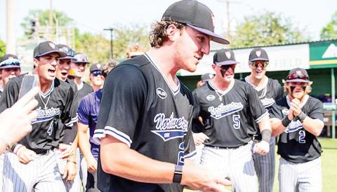 Corbin Talley celebrates after the Demons’ win against Southeastern Louisiana on Saturday. Photo by Southland Conference