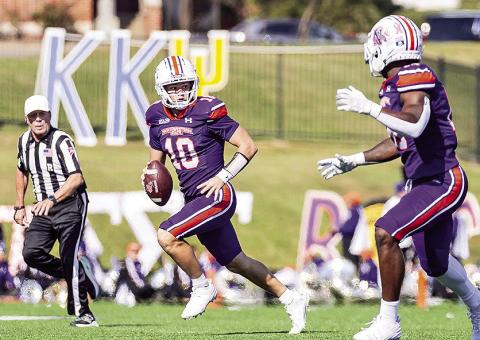 Abram Johnston (10) threw for 301 yards in his first career start. Photo by: Chris Reich/NSU Photographic Services