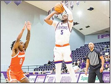 Micah Thomas and the Northwestern State men’s basketball team could not overcome the foul trouble as the Demons fall to the New Orleans Privateers on Saturday afternoon, 75-64. Photo by Chris Reich, NSU Photographic Services