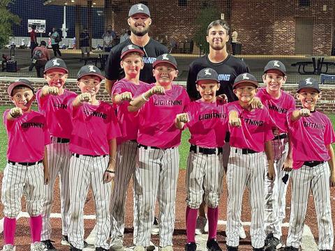 The Louisiana Lightning 11U baseball team won 1st place in the Natchitoches Fall Ball League. The team is Coached by former NSU right handed pitcher #45 Dawson Flowers and NSU center fielder #24 Reese Lipoma. Pictured in the front row form left are Archer Johnson, Luke Fair, Liam Mahloch, Carson Gentry, Callen Bertrand, and Carter Hough. in the back row are Adam Todtenbier, Ryne Williams, Dawson Flowers, Reese Lipoma, and Gavin Key.