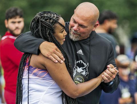 Mike Heimerman continued a sensational season with an All-Louisiana Co-Coach of the Year honor, leading 12 athletes and relays to make the teams. Photo by Southland Conference.