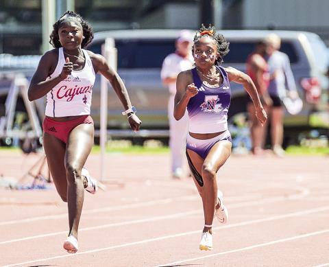 Samari Finney ran a season-best 24.43 in the 200-meter dash, one of the many tremendous days for Northwestern State in the sprints Friday at the Pelican Relays. Photo by Chris Reich, NSU Photographic Services