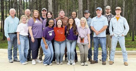 A field experience near Natchitoches gave students a closer look at forestry, land management and wildlife conservation in Louisiana. On the front row from left are Anastasia Douglas, Vivian Montalvo, Jesse Foshee and Emily Jo Williams. On the second row are e Michael Simpson, Reatha Cox, Jolly Nash, Kate Evans, Clint Iles, Madysen Morgan, Owen Stutzman, Nilah Pollard, Enyart Mitchell, Joe Cooper, Waylon Herring and Steele Colclasure.