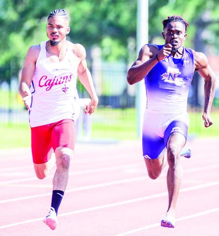 Galen Loyd along with his 4x400 relay teammates broke the school record with a 3:10.87 on the final day of the Tyson Invitational. Photo by Chris Reich, NSU Photographic Services