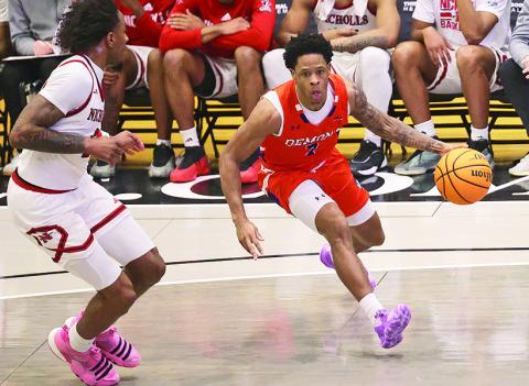 Love Bettis (right) tallied a career-high 16 points in Monday night’s win at Nicholls. Photo by Jailen Leach/Nicholls Athletics