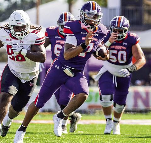 Kareame Cotton Jr. breaks free for a 21-yard run against Lamar on Saturday. Photo by Chris Reich/NSU Photographic Services