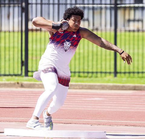 Justin Craft was one of 11 members of Northwestern State to win their events Saturday at the Pelican Relays, winning the men’s shot put.Photo by Chris Reich, NSU Photographic Services