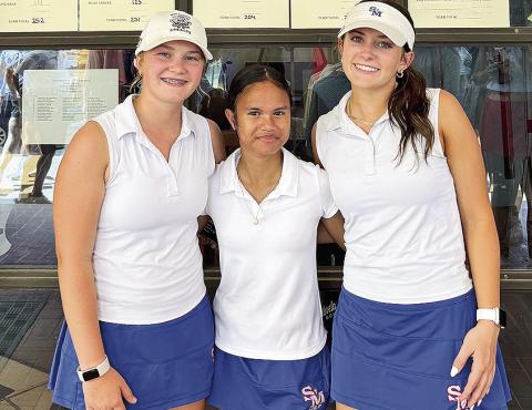 St. Mary’s Lady Tigers, from left, Lacey Body, Janine Boyd and Lilly Boyd are headed to the State Championship tournament.