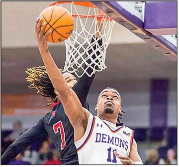 Chris Mubiru led the way for Northwestern State with 16 points as the Demons’ second-half surge was not enough against Nicholls on Monday night in the 61-58 loss on Mike McConathy Court in Prather Coliseum. Photo by Chris Reich, NSU Photographic Services
