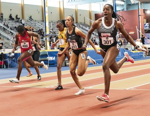 Sileena Farrell posted a PR performance in the 60-meter dash to win the event at the Pittsburg State Invitational on Saturday. Photo by Ethan Lowe, Samford