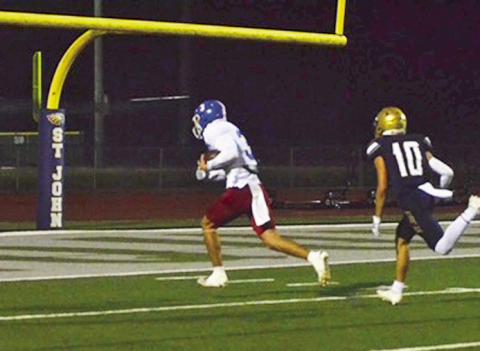 On Thursday, Nov 13, the #21 seeded St. Mary Tigers strolled past the #12 seeded St. John Eagles, 30-14, and are set to play #5 seeded Ascension Catholic Friday at 7 p.m. in round two of the state playoffs in the Division IV Select Bracket. Pictured is St Mary’s headed into the end zone during the Nov. 13 game. Photo by Jory Dupont