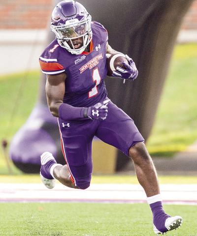 Twon Hines breaks free on a catch against Weber State on Sept. 21. Photo by Chris Reich/NSU Photographic Services