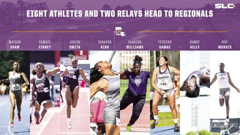 Eight Northwestern State athletes earned a spot at the NCAA East Prelims in Jacksonville, as well as the men’s 4x100 relay and women’s 4x400 relay. Site graphics/pics by Chris Reich, NSU Photographic Services, and the Southland Conference