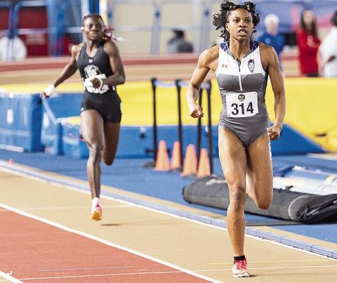 Maygan Shaw ran a 23.42 in the women's 200-meter dash to win the event on the second day of the Bobcat Invitational. Photo by Ethan Lowe, Samford