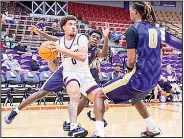 Izzy Miles (pictured) scores a career-high 22 points in the Northwestern State men’s basketball loss against the California Golden Bears on Saturday, Dec. 13. Photo by Chris Reich, NSU Photographic Services