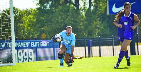 Northwestern State and East Texas A&amp;M came into the game tied with 10 points, but NSU won in a knockout, as it rolled 3-1 at East Texas A&amp;M on Sunday afternoon. Kennedy Rist made eight saves for the Demons. Photo by Julia Vega, East Texas A&amp;M