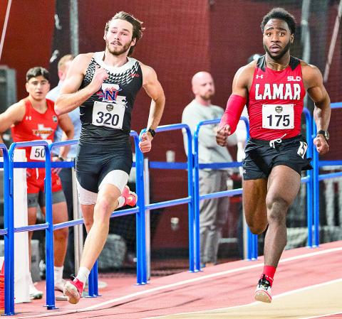 Will Achee, at left, proved there would be no sophomore slump, as he kicked off his second season at Northwestern State with an indoor school record, highlighting day one of the Corky Classic. Photo by Ethan Lowe, Samford