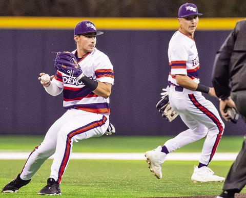 Freshman infielder Brock Davis (left) homered for the third time in the weekend series Sunday at Central Arkansas. Photo byChris Reich/NSU Photographic Services