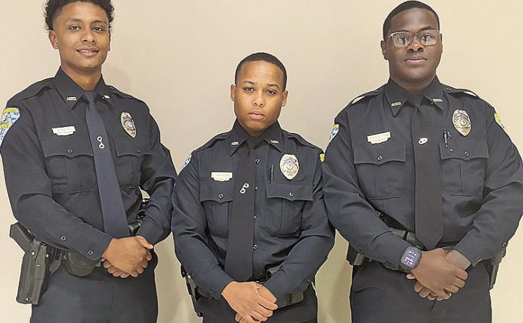 The Natchitoches Police Department has three new officers who graduated from the Alexandria Regional Police Academy May 14. The new officers spent several grueling months at the Alexandria Regional Police Academy and will participate in the Natchitoches Police Department’s field training program to gain more experience. From left are Jacori Curry, Gabe Williams and Javion Patterson.