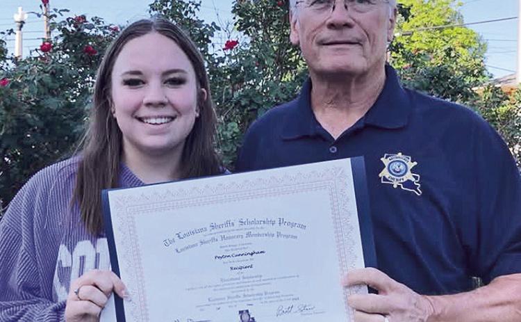 Natchitoches Parish Sheriff Stuart Wright announced Peyton Cunningham of Parish has been named the recipient of an academic scholarship from the Louisiana Sheriffs’ Scholarship Program for the 2024-2025 school year.