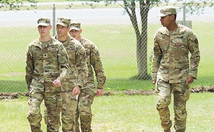 Students at the Louisiana Army National Guard’s Basic Leadership Course under 1st Battalion, 199th Regiment (Regional Training Institute) demonstrate drill and ceremony skills during evaluations, June at Ball, LA.