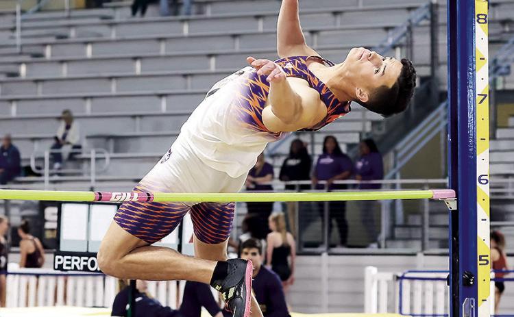 Tim Pelkmans is in fourth place after one day in the heptathlon at the Stan Scott Invite &amp; Multis on the campus of Texas Tech. Photo by Michael Wade.