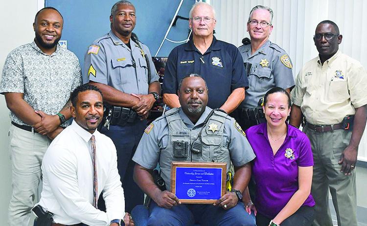 The Natchitoches Sheriff’s Office Deputy of the Month is Carl Taylor. On front row from left are Civil Operations Bureau Major Chad Nelson, Taylor and Civil Operations Director Kristen Jackson. On back row are HR Director Joe Hamilton, Sgt. Ernest Sowell, Sheriff Stuart Wright, Deputy Benji Phelps and Chief Deputy Darrel Winder.