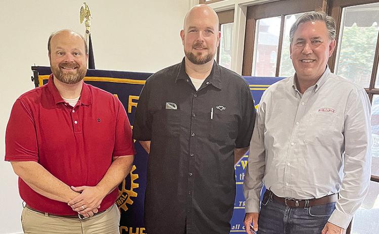 Rotarian John Richmond welcomed Chris Ferguson from Flying Hearts Brewery to the July 21 Rotary meeting. Ferguson shared how the company got started and why he loves Flying Hearts Brewery and the people he meets there. He has created fun activities for each day of the week, such as, Trivia night, Music Bingo, Tankard Special, NSU 20% off night and Saturday and Sunday Brunch. From left are President Josh Manuel, Ferguson and Richmond.